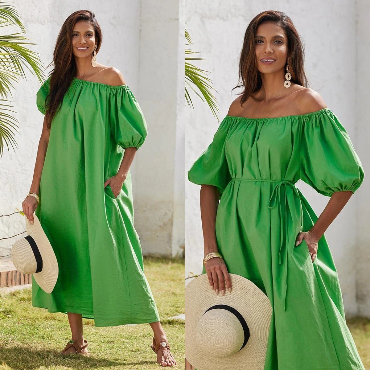 Casual puff sleeve off-shoulder short-sleeved dress