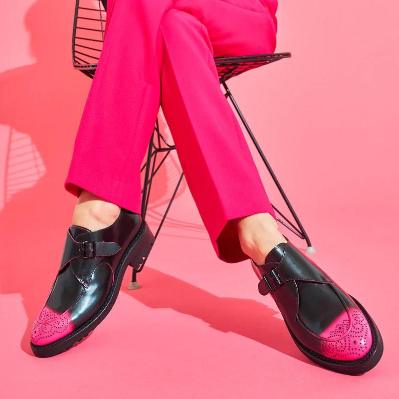 Black & Pink Italian Burnished Leather Shoes