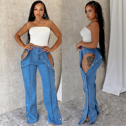 Fashionable street style double side button closure jeans