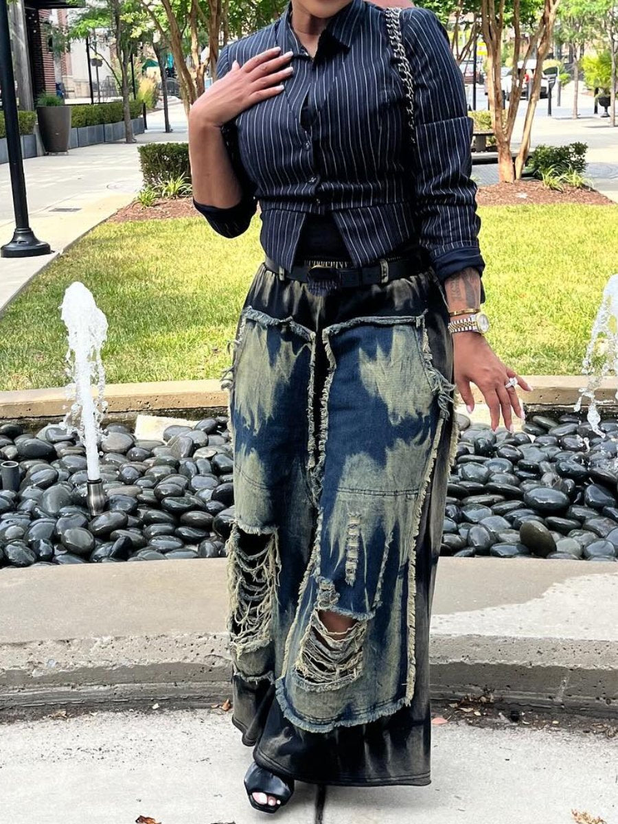 Retro Denim Wide-leg Pants