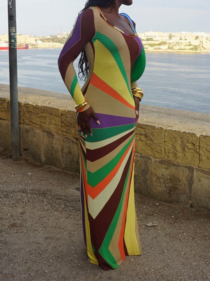 Colorful Slim Split Dress