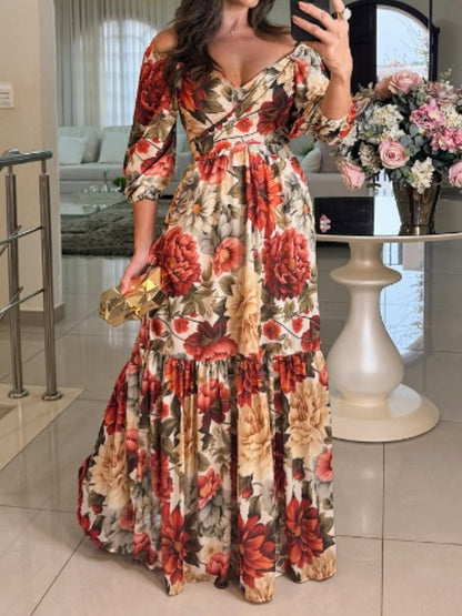 Fall Floral Long Sleeve Maxi Dress