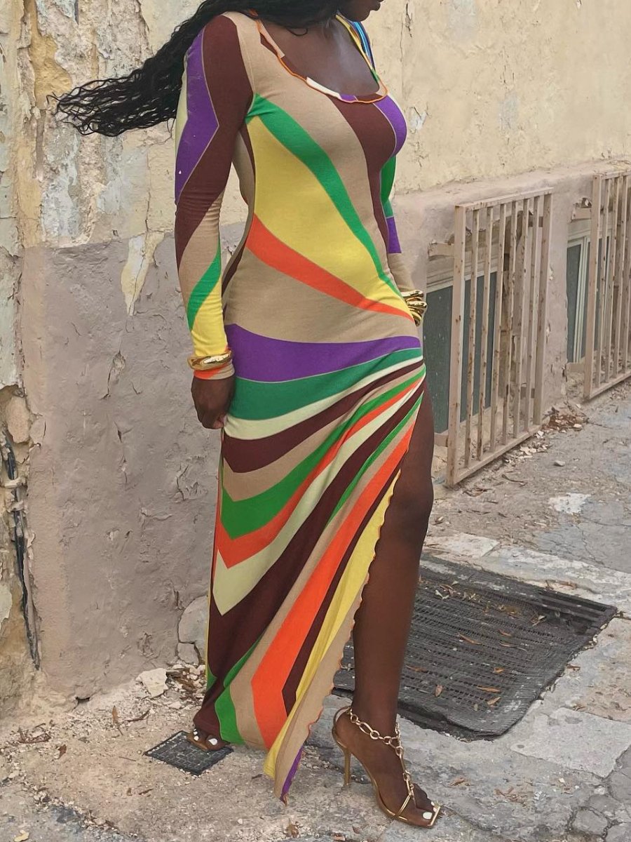 Colorful Slim Split Dress