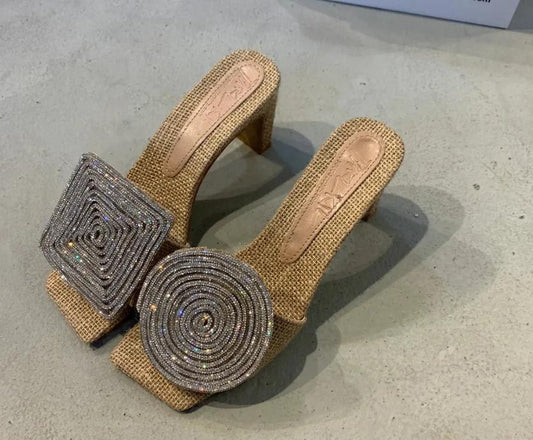 Square Round Low Heel Sandals