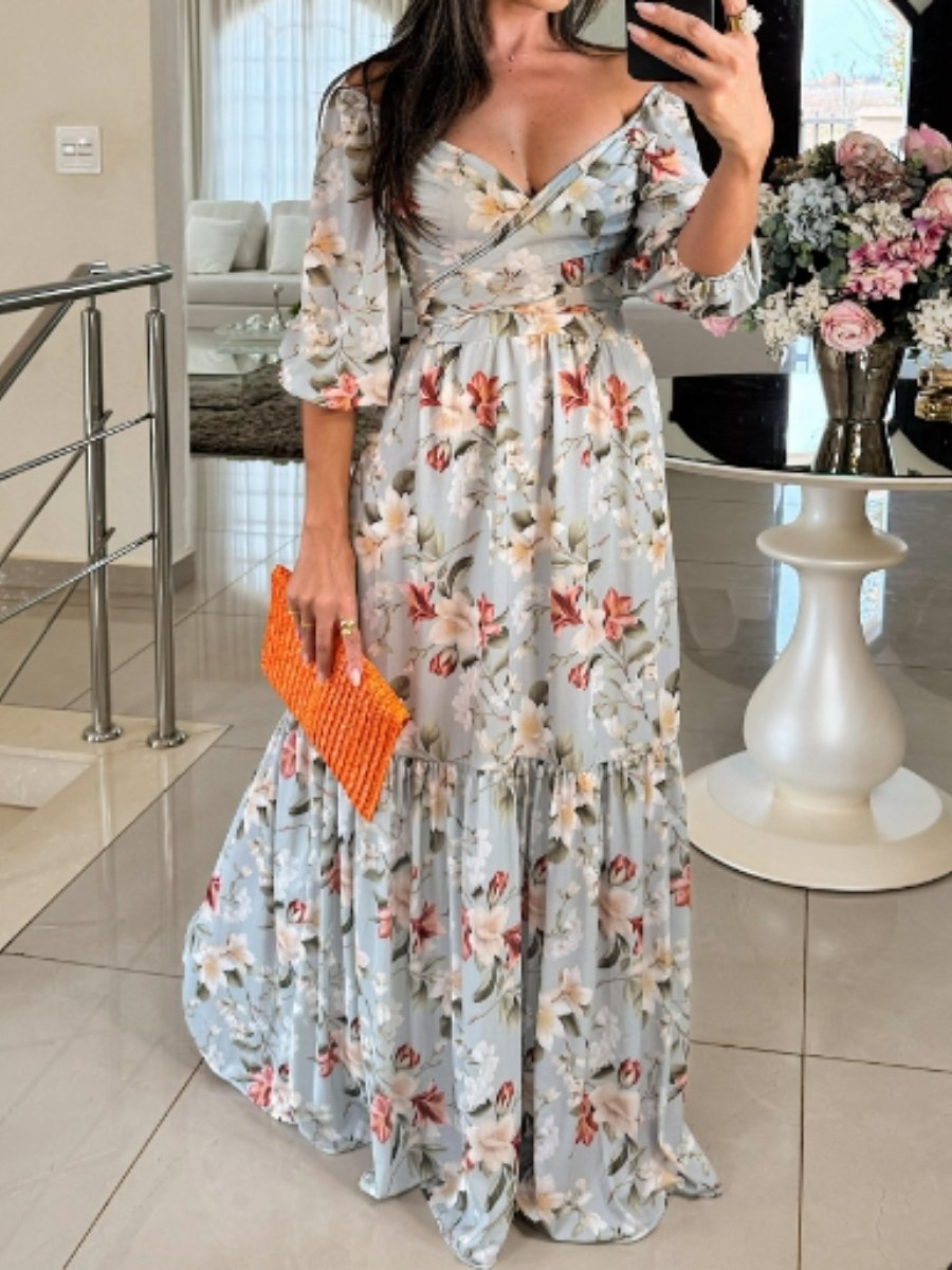 Fall Floral Long Sleeve Maxi Dress