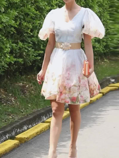 Elegant Floral Puff Sleeve Dress