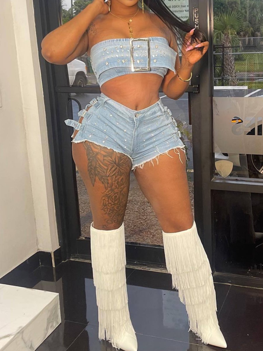 The Sparkly 2pc Denim Shorts Set