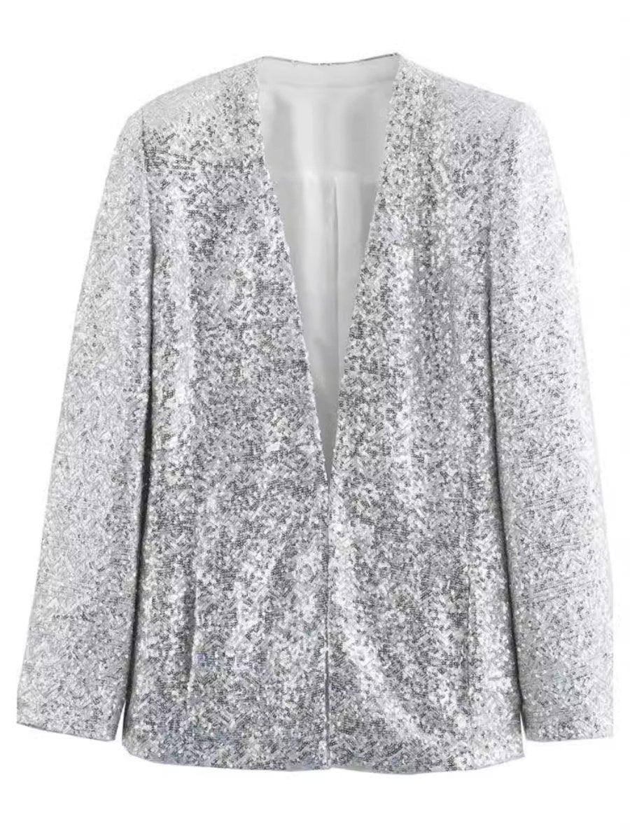 Fashion Long Sleeve Sequin Blazer & Shorts