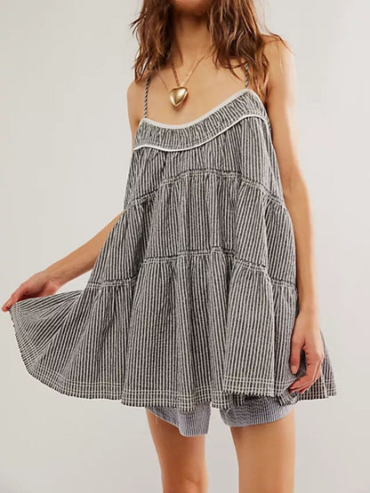 Striped Patchwork Loose Sling Mini Dress