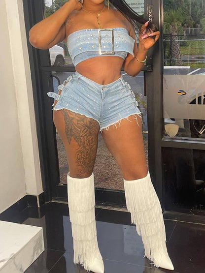 The Sparkly 2pc Denim Shorts Set