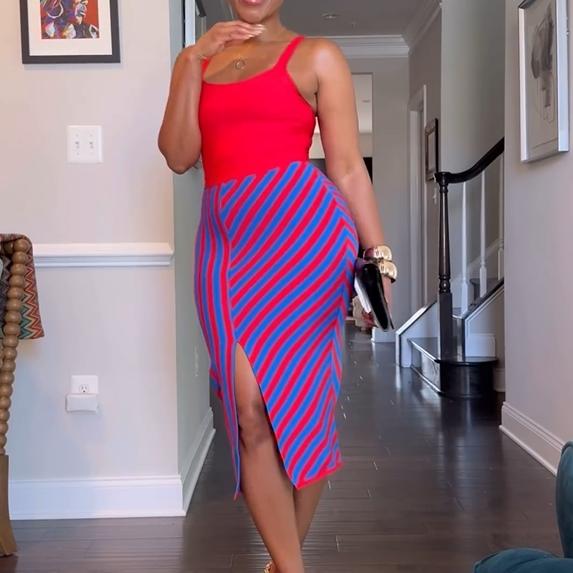 Multi-color Patchwork Striped Midi Dress